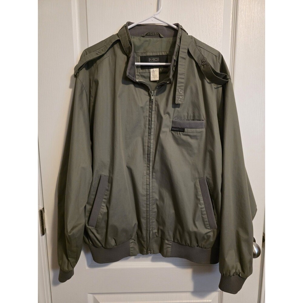 Vintage Members Only Men's Olive Green Bomber Jacket Full Zip Size L